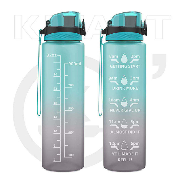 1000Mls Wide Mouth Bottles Motivational Plastic Gym Sports Water Bottle With Straw Time Marker