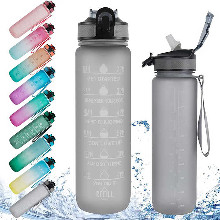 Les Bouteille Deau Botella Motivacional 1L Custom Logo 1000Ml Plastic Bottle Sport Water Bottles With Straw