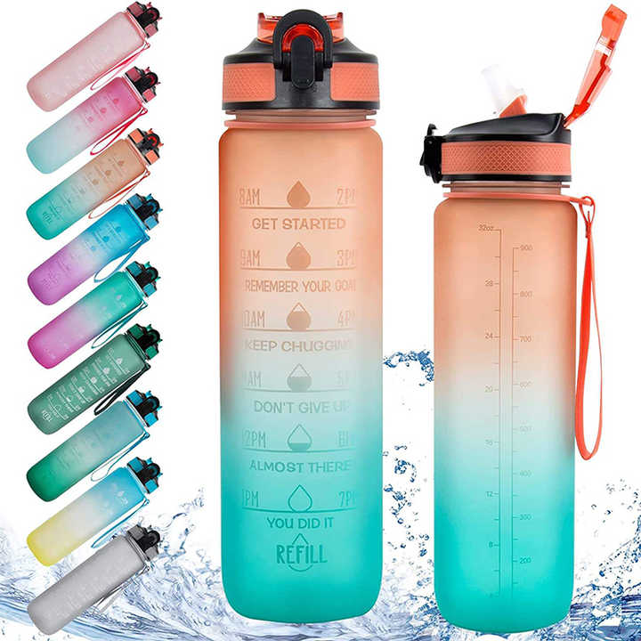 Les Bouteille Deau Botella Motivacional 1L Custom Logo 1000Ml Plastic Bottle Sport Water Bottles With Straw