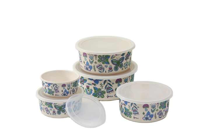 Eco Friendly BPA Free Custom Printrd Kitchen Storage Bamboo Fiber Container Lunch Box Food Storage Boxes Set