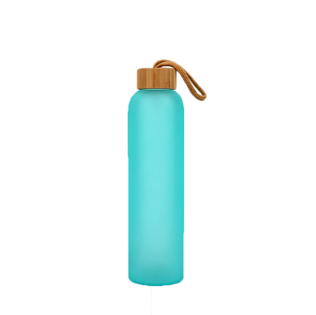 Colorful Custom Borosilicate Glass Water Bottle With Bamboo Lid Frosted Portable Bottle Glass