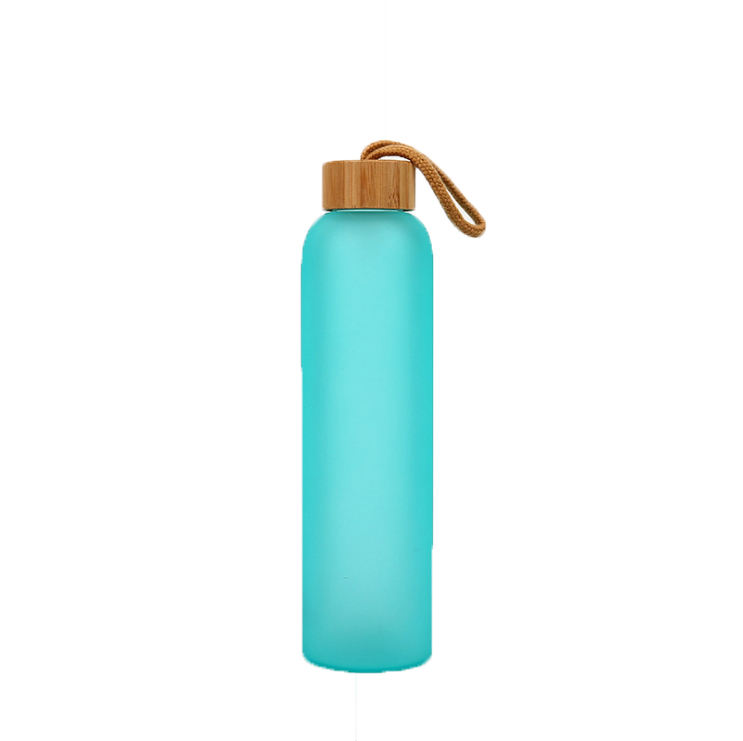 Colorful Custom Borosilicate Glass Water Bottle With Bamboo Lid Frosted Portable Bottle Glass