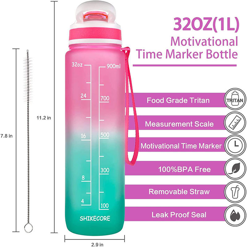 High Quality Eco Friendly Gradient Color Bpa Free 32Oz Tritan Sport Motivational Plastic Water Bottles for Adults