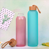 Colorful Custom Borosilicate Glass Water Bottle With Bamboo Lid Frosted Portable Bottle Glass