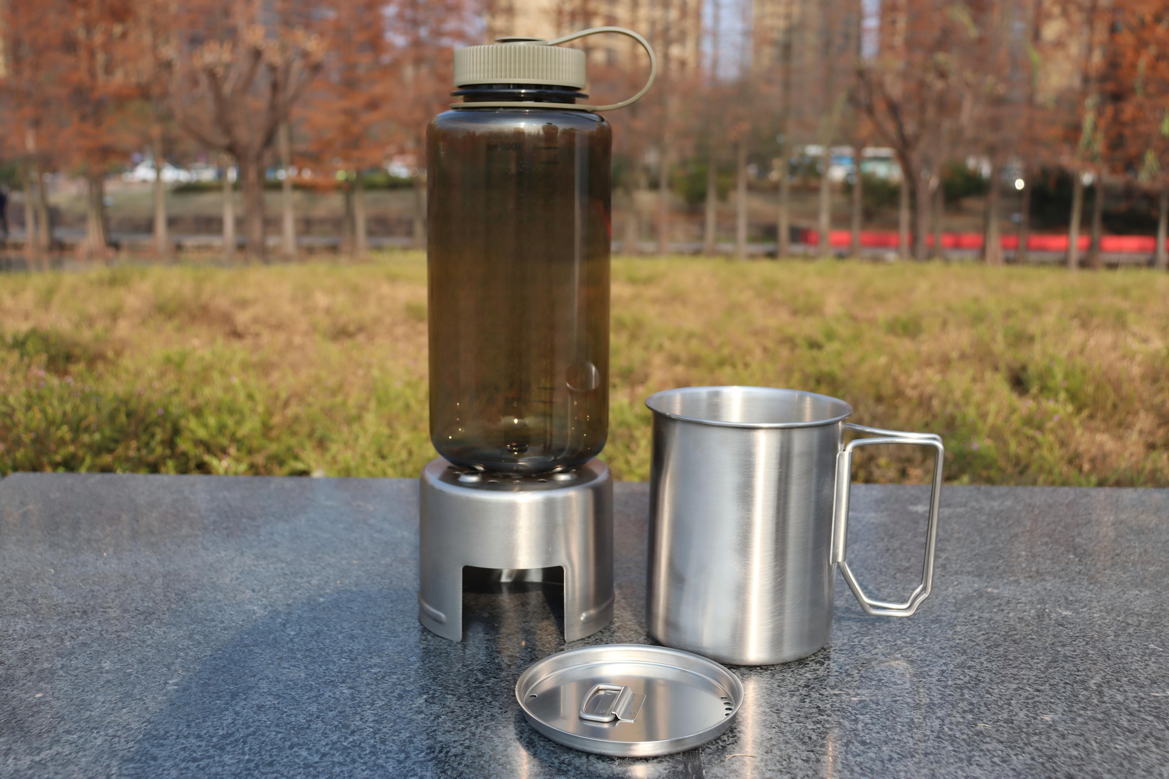 Stainless Steel Insulated Camping Mug with Foldable Handle Leak Proof Lid for Hot Coffee Travel Durable Metal Camping Cup