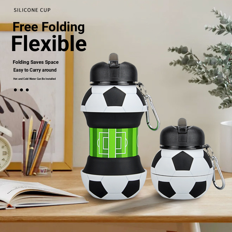 New Outdoor Sports 550ml Folding Water Bottle Silicone Spherical Portable Football Folding Cup Cross-Border Leak-Proof Design