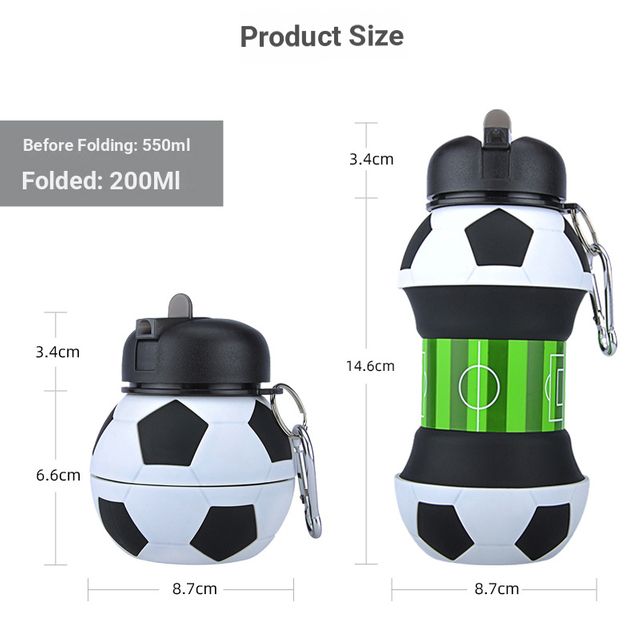 New Outdoor Sports 550ml Folding Water Bottle Silicone Spherical Portable Football Folding Cup Cross-Border Leak-Proof Design