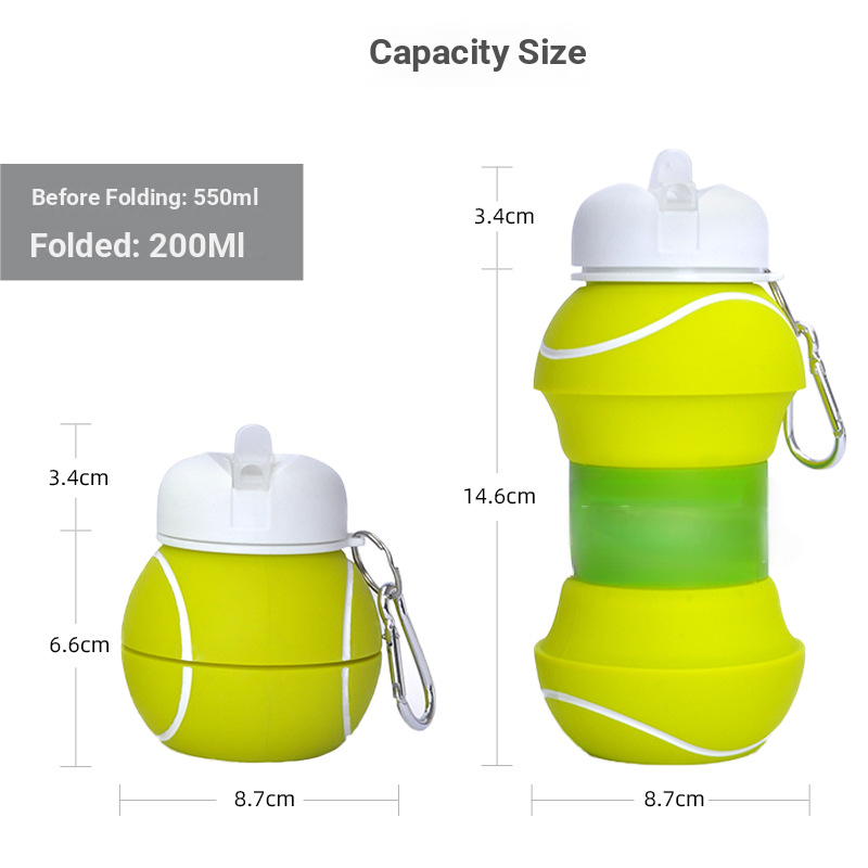 New Outdoor Sports 550ml Folding Water Bottle Silicone Spherical Portable Football Folding Cup Cross-Border Leak-Proof Design